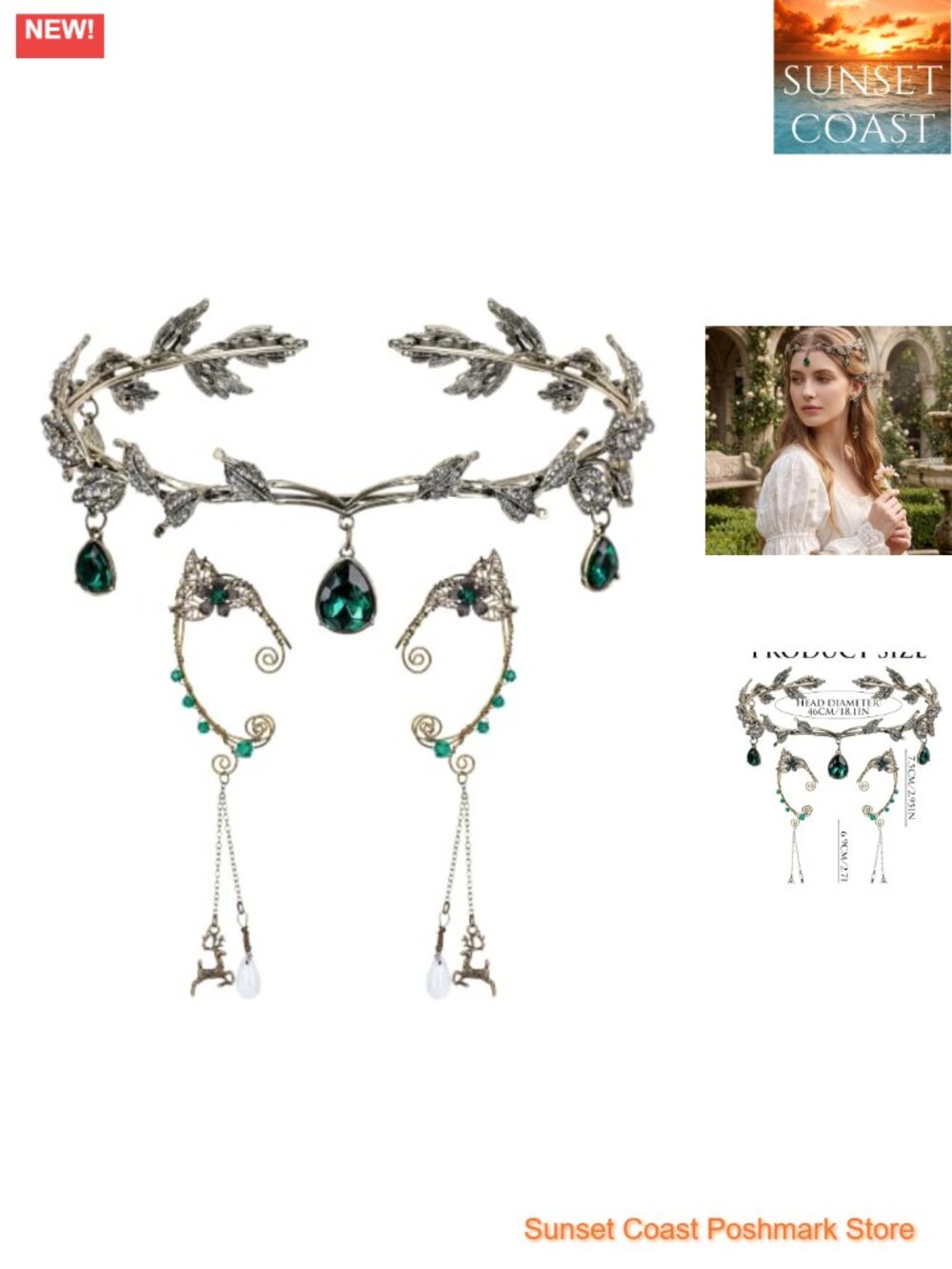 FRESHME Elf Ear Cuffs Fairy Crown Renaissance Costume Jewelry Set